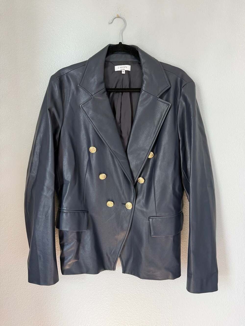 J. Society New York Double-Breasted Blazer Size XL Faux Leather